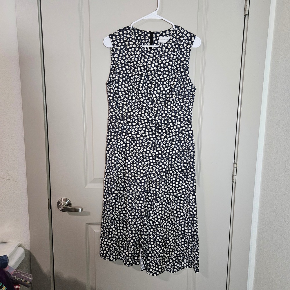 Christian Wijnants Navy Blue White Abstract Print Sleeveless Midi Dress 40 (8)